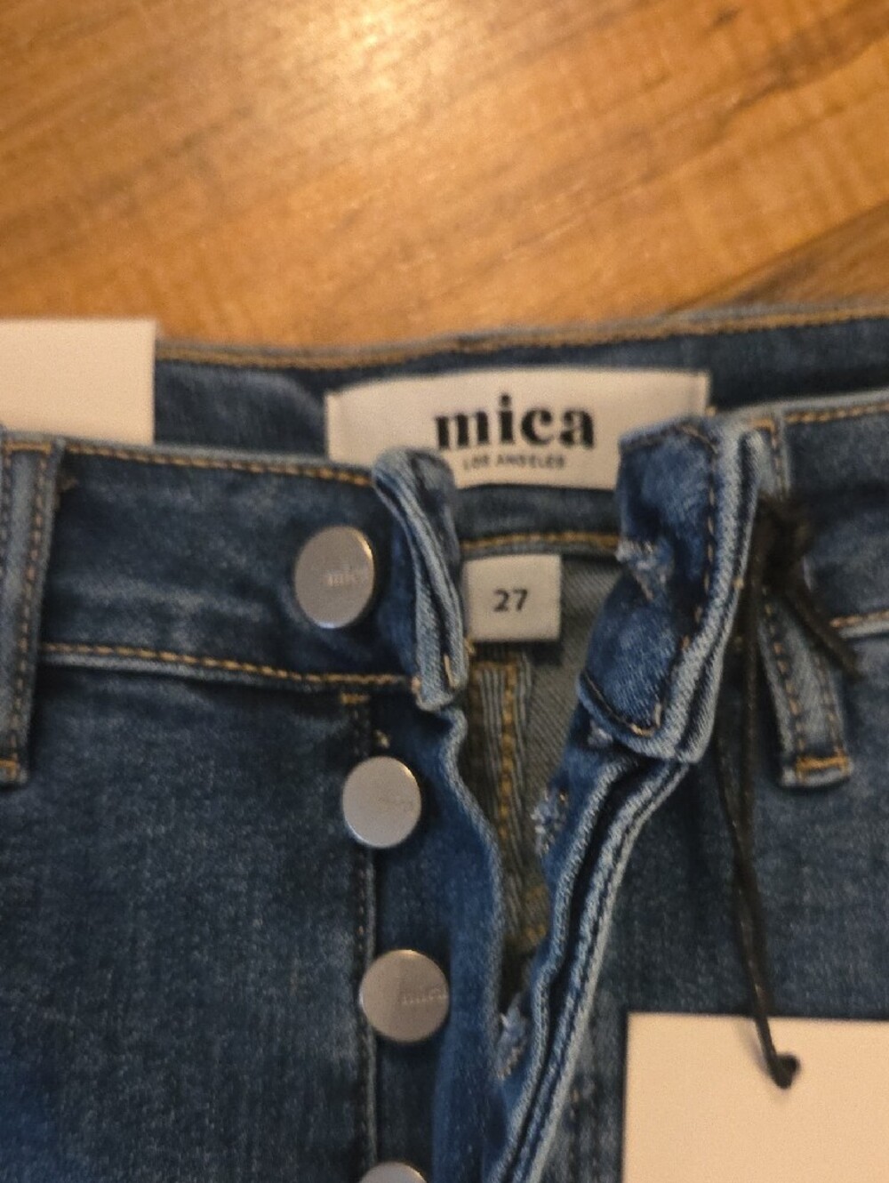 MICA  Los Angeles Button-Front Wide Leg Jeans in Denim Blue - Picture 3 of 7